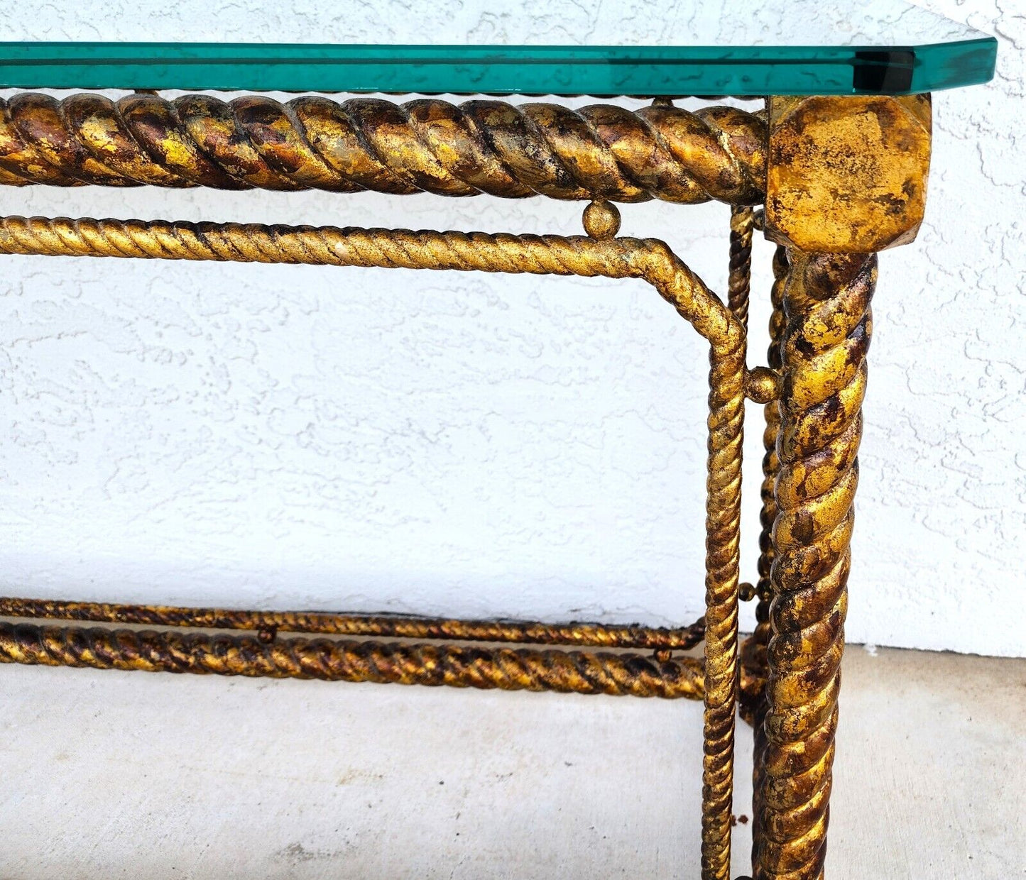 Mid Century French Louis XV Style Giltwood Barley Twist Console Sofa Table