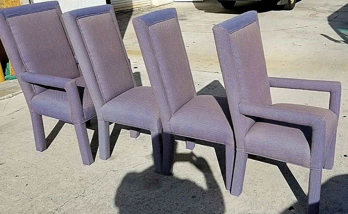 Set of 4 High End Upholstered Blue Parsons Dining Chairs Spring Supported Seats