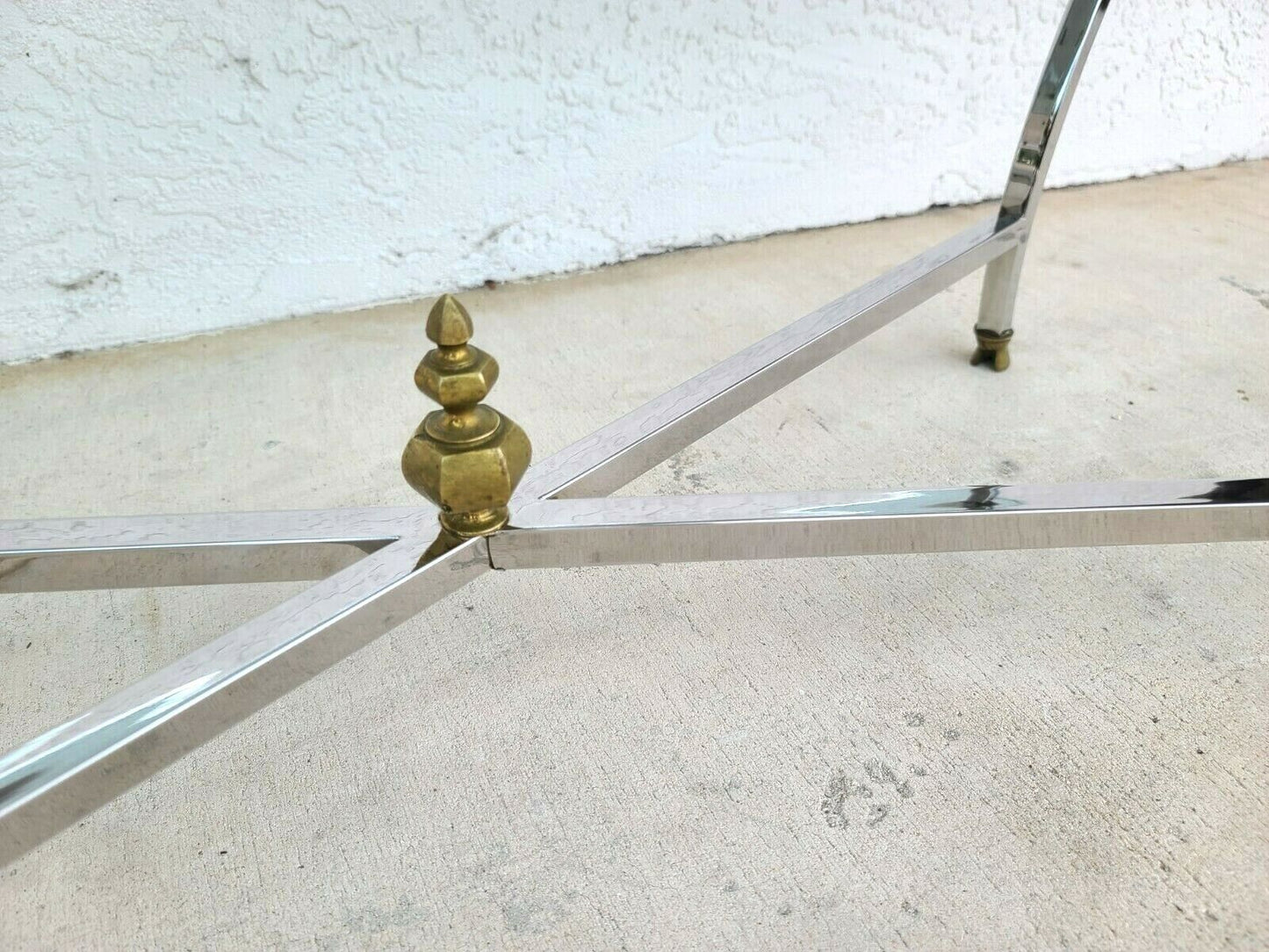 MAISON JANSEN Mid Century Italian Modern Chrome & Glass Coffee Table Hoof Feet