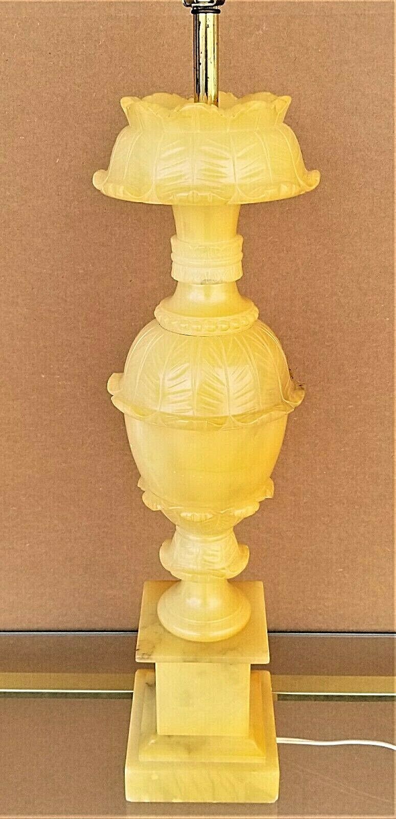 Vintage Large SAFRAN GLUCKSMAN Sculpted Alabaster Marble Table Lamp