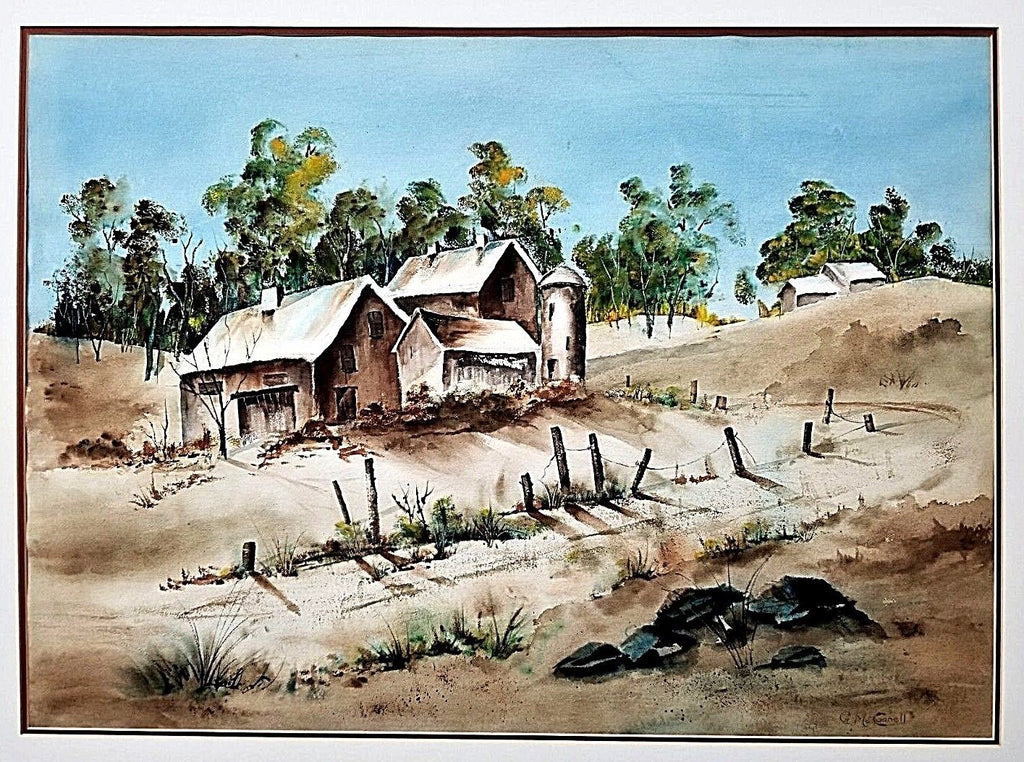 Original Signed G McCONNELL Landscape Farmhouse Watercolor Painting