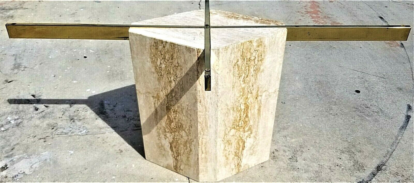 MCM ELLO Style Vintage Polished Italian Travertine Marble Dining Table 80" x 39"