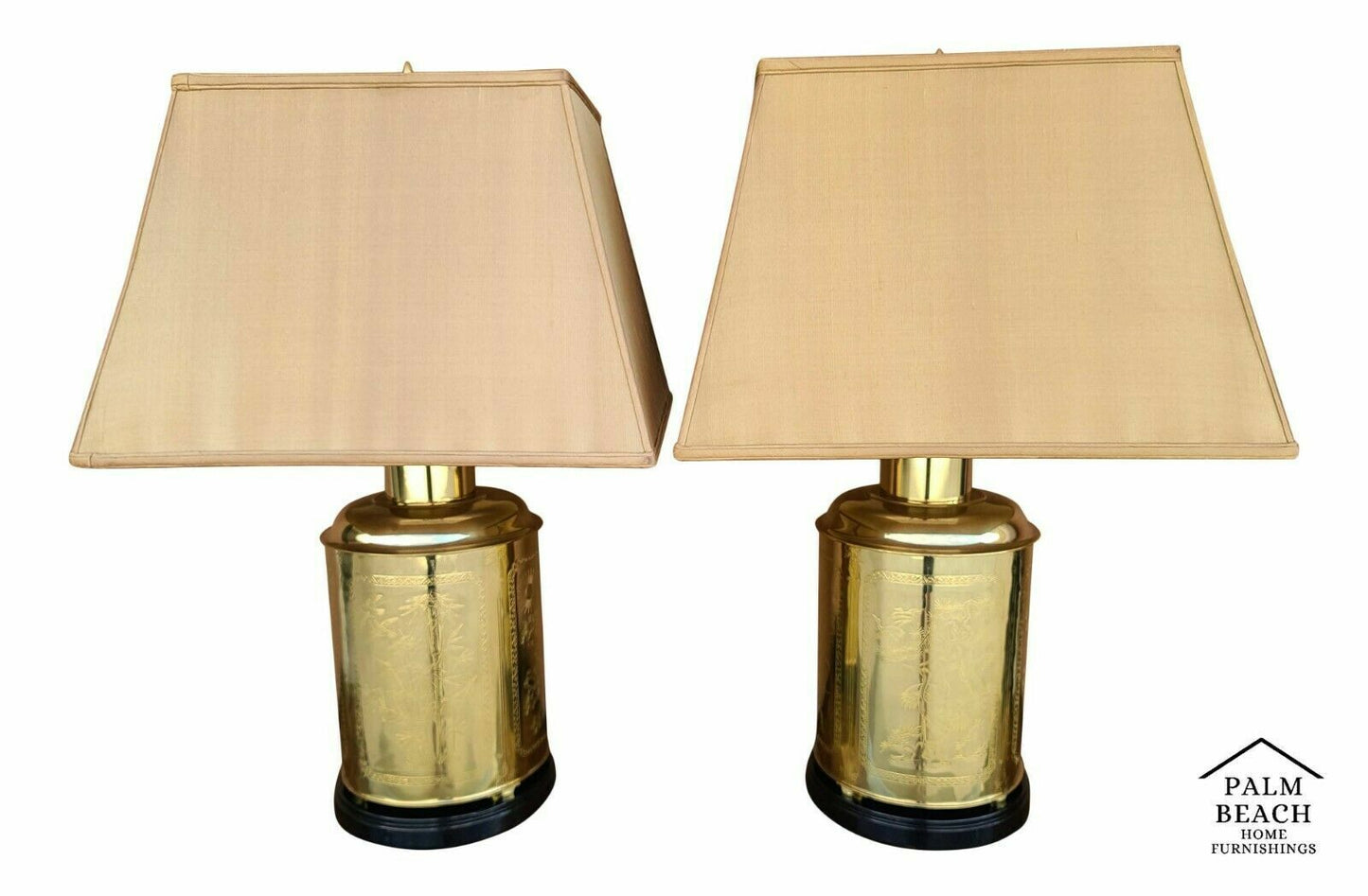 Vintage Brass Asian Chinoiserie Tea Cannister Table Lamp on Brass Base