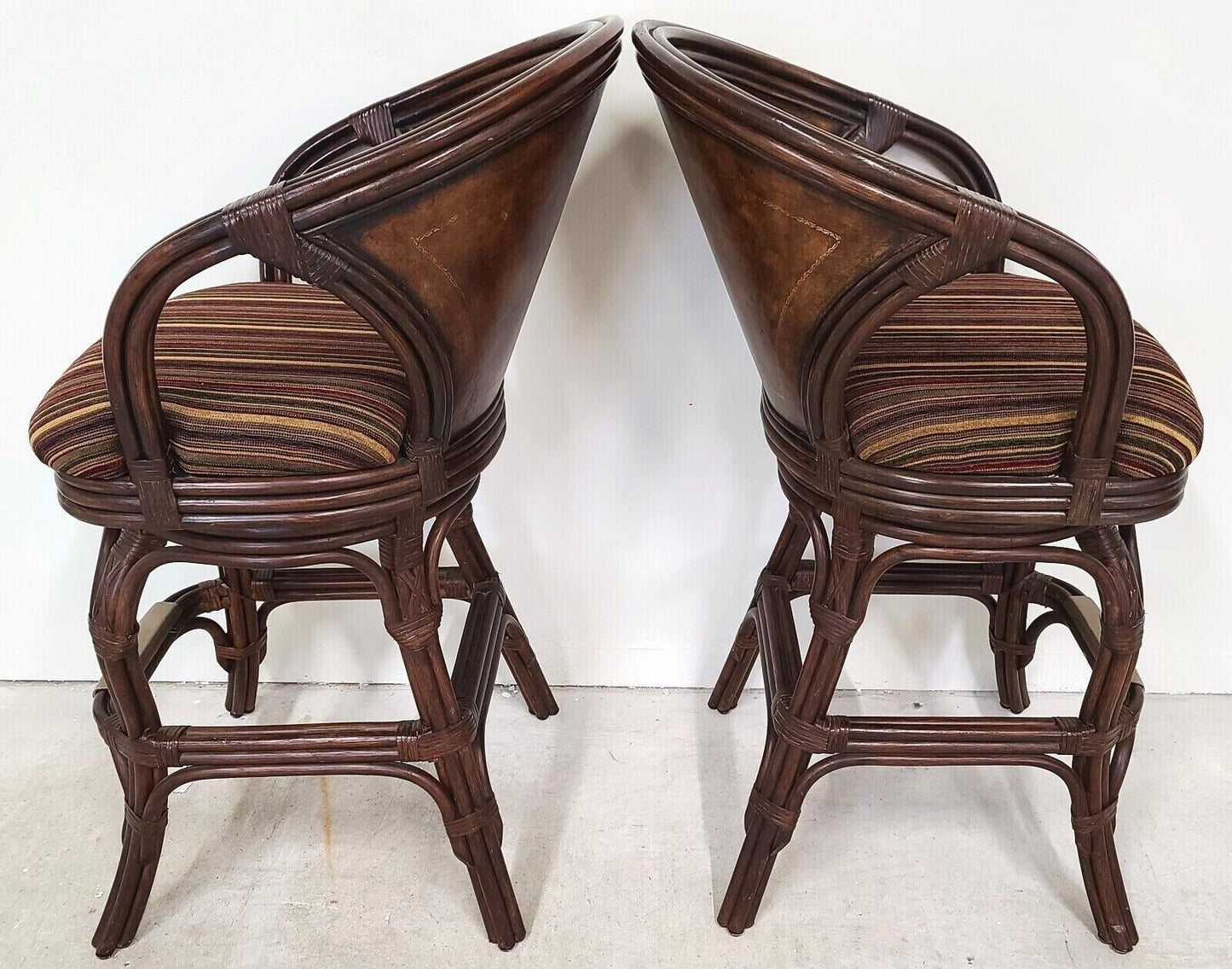 HOOKER Bamboo Rattan Leather Swivel Barstools - Set of 2