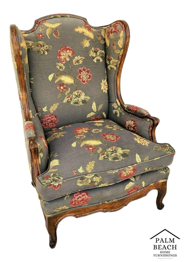 Fantastic Vintage Upholstered Floral Chippendale Wingback Down Cushion Armchair