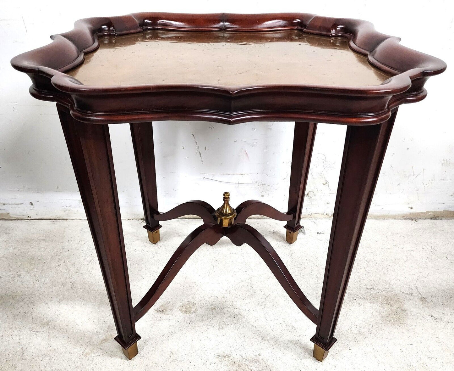 Mahogany Center Side Table Brass Pie Crust Top by JD Young & Sons