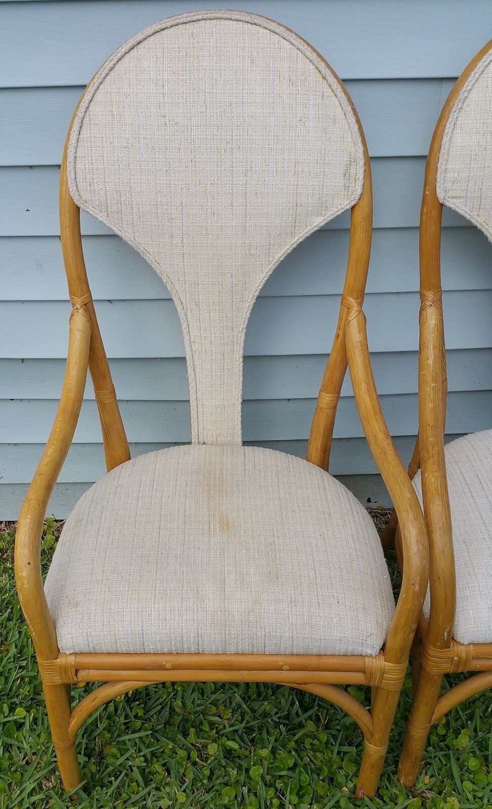 Mid Century Modern Regency Bamboo Bentwood Rattan Fan Back Armchairs - Set of 2