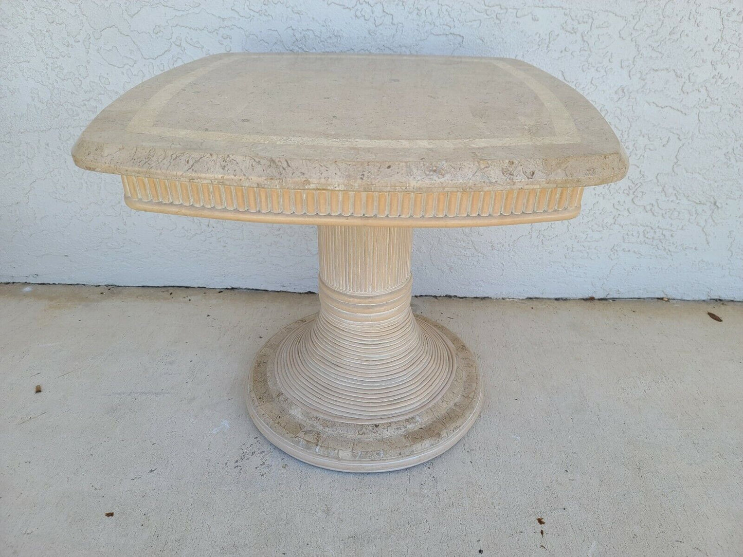 1980's Tessellated Stone and Split Bamboo Side End Table