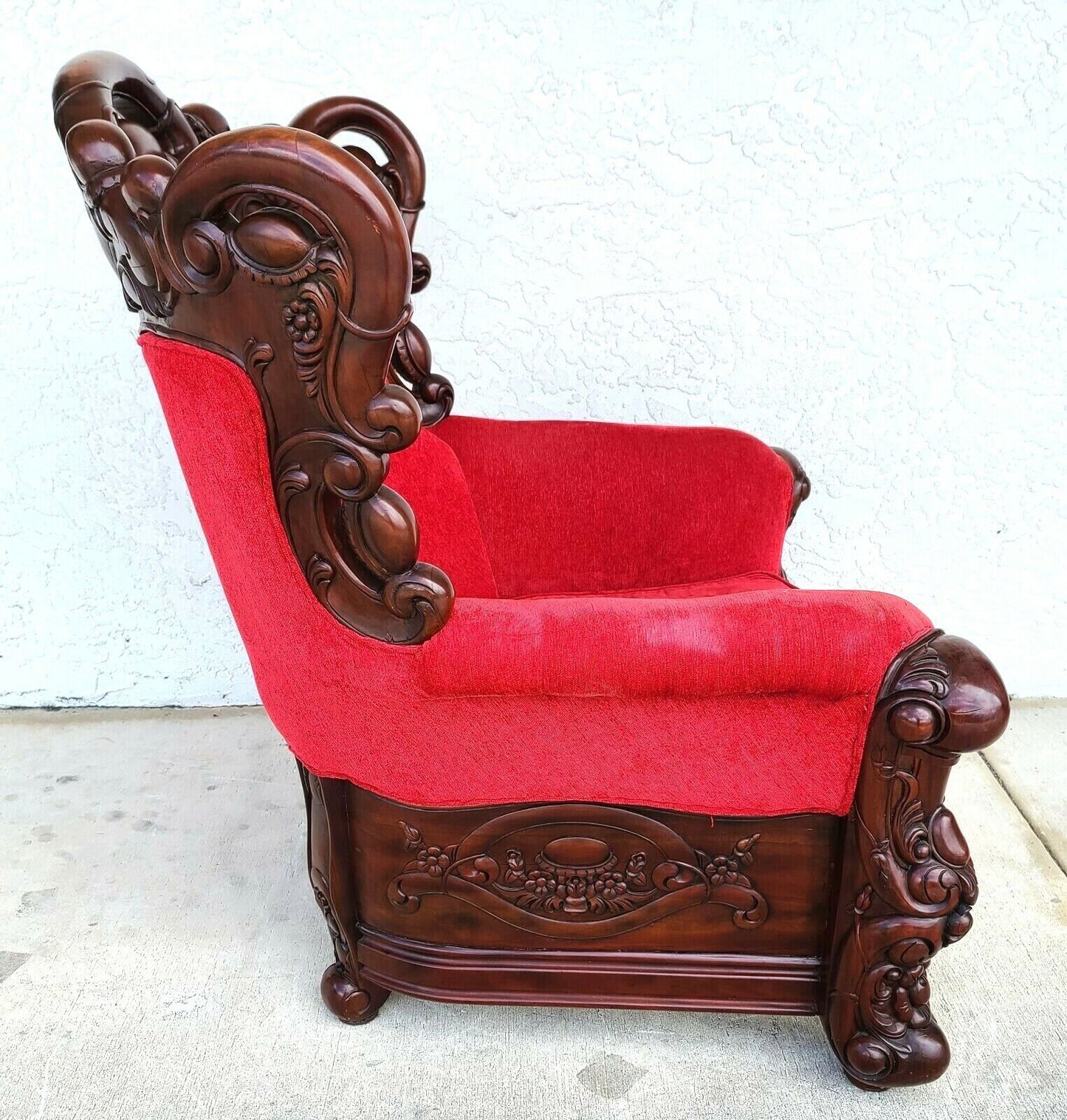 Oversized Asian Chinoiserie Carved Rosewood Armchair