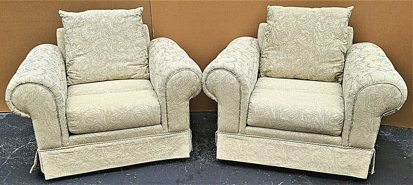 Pair of BARCLAY Tufted Roll Arm Oversized Damask Upholstered Lounge Club Chairs