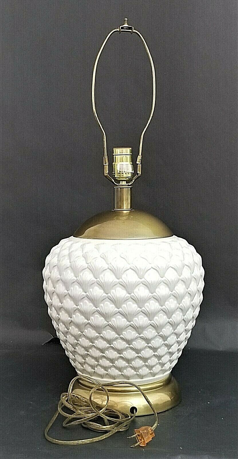 Coastal FREDERICK COOPER 1970's Embossed Sea Shell Ceramic + Brass Table Lamp