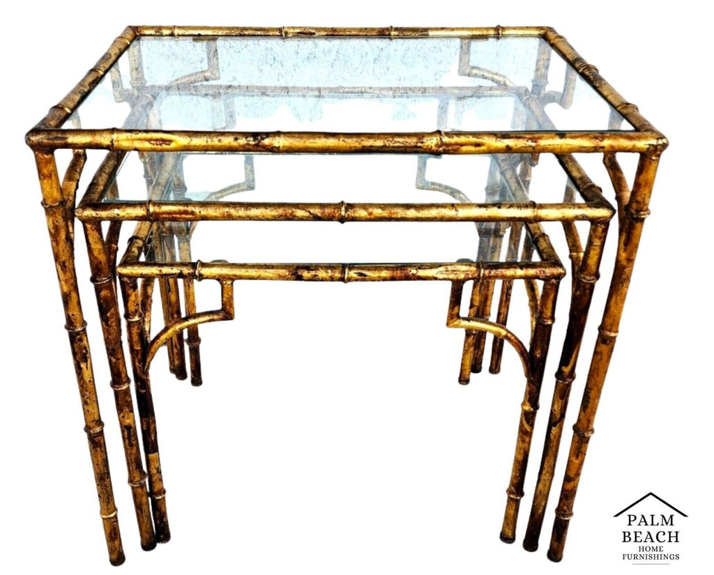 Vintage Nesting Tables Gilded Faux Bamboo Set of 3