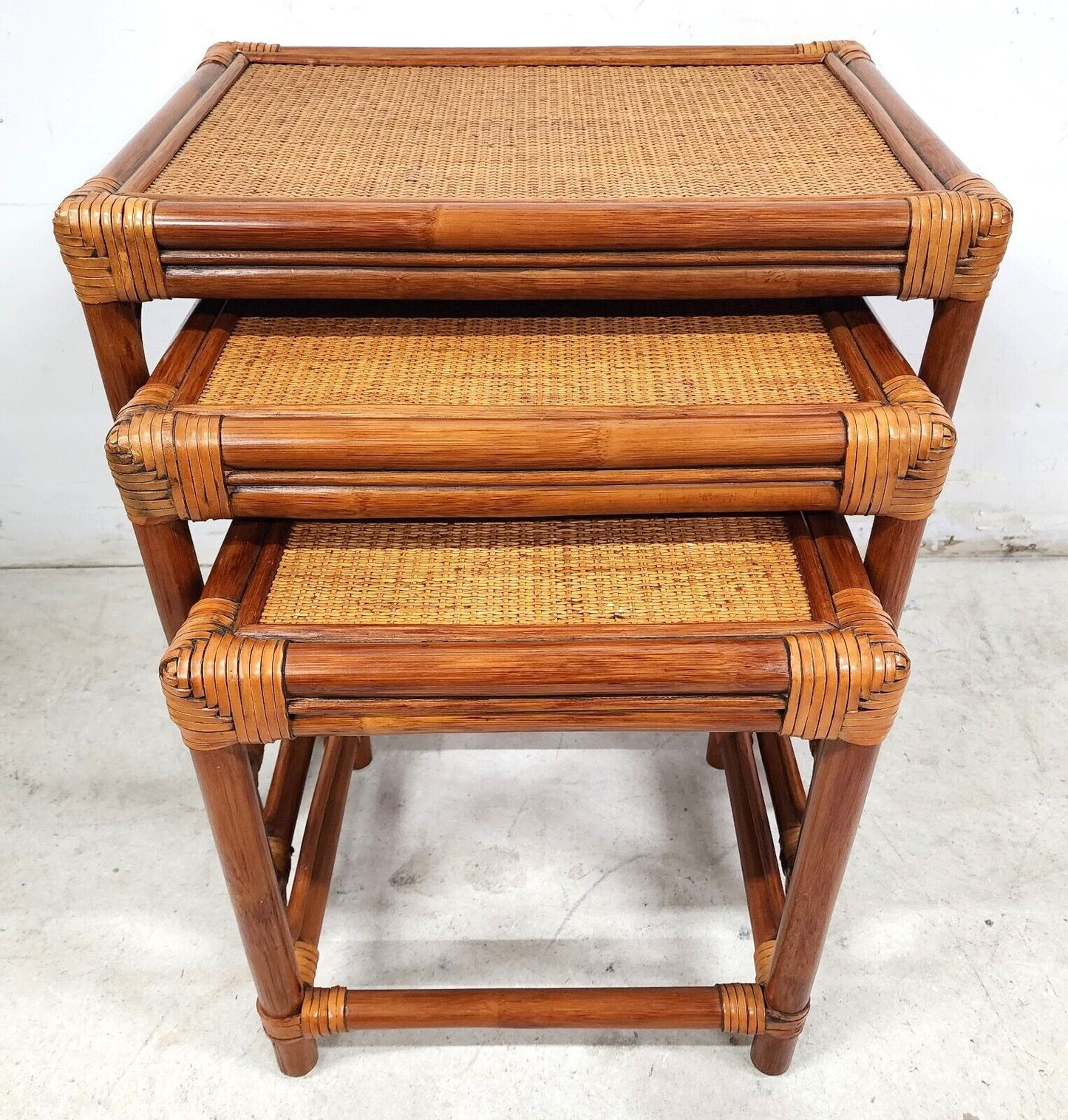 Bamboo Nesting Tables Rattan Wicker Set of 3