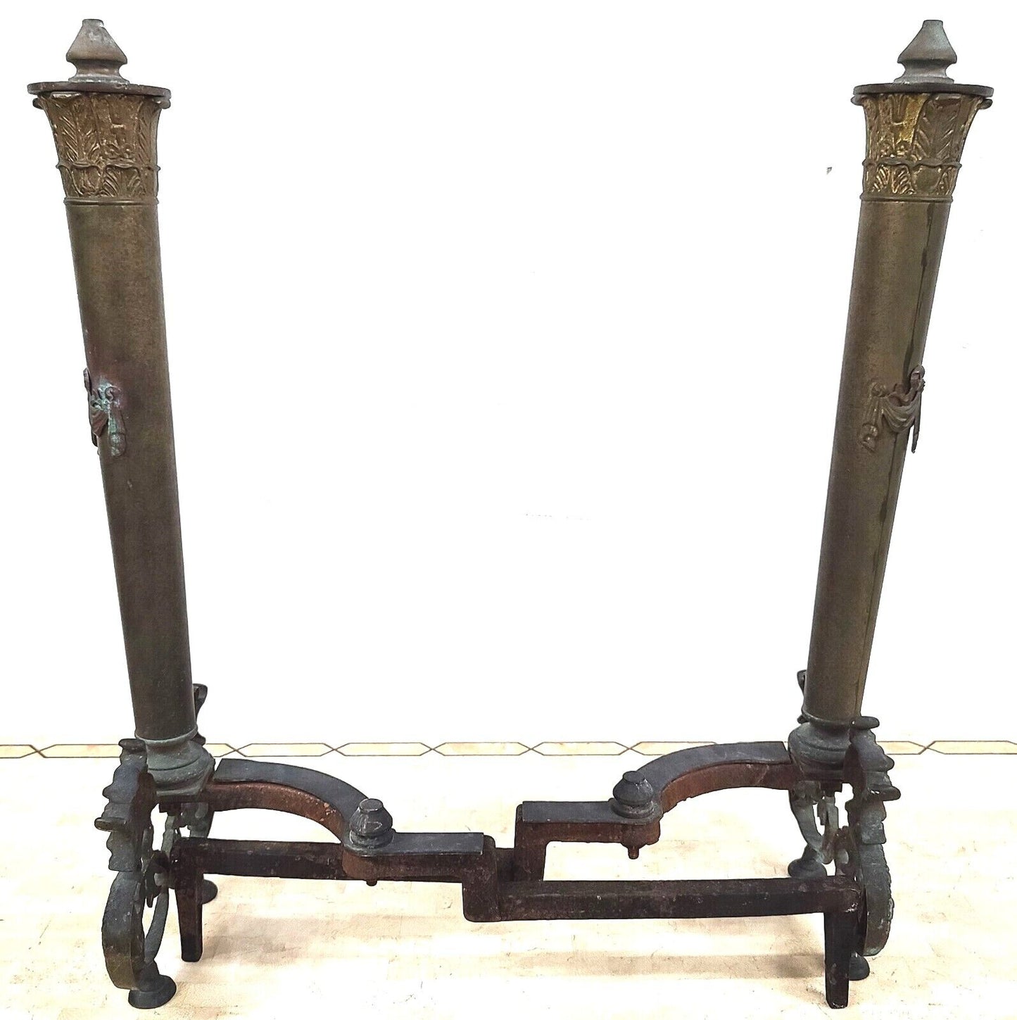 Antique Brass Dragons Fireplace Andirons - a Pair