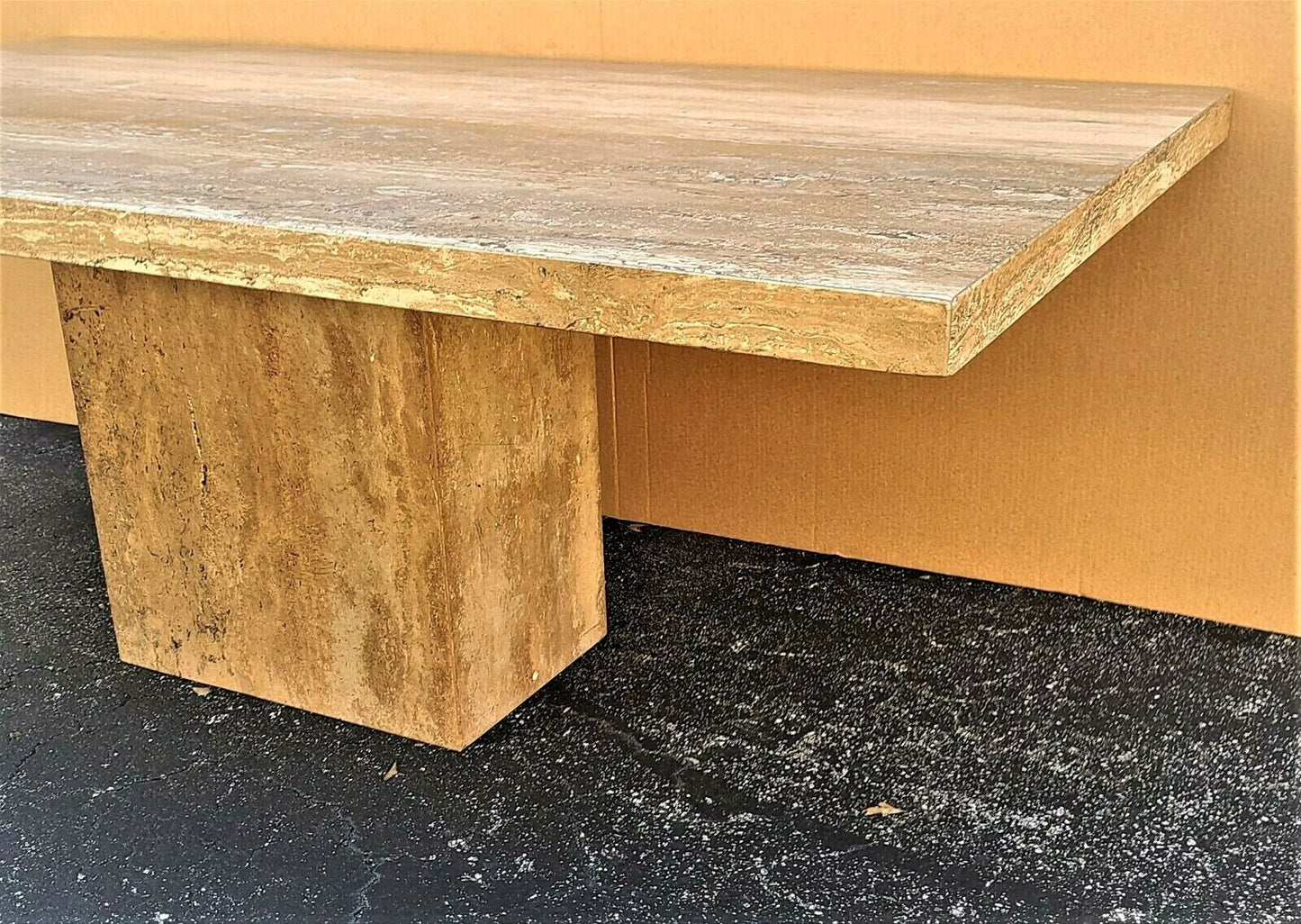 1970's Italian Walnut Travertine Highly Polished Marble Dining Table