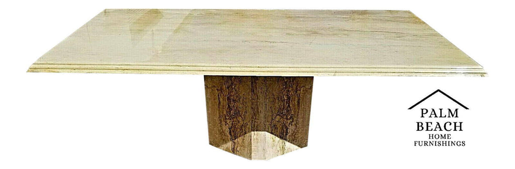 MCM ELLO Style Vintage Polished Italian Travertine Marble Dining Table 80" x 39"