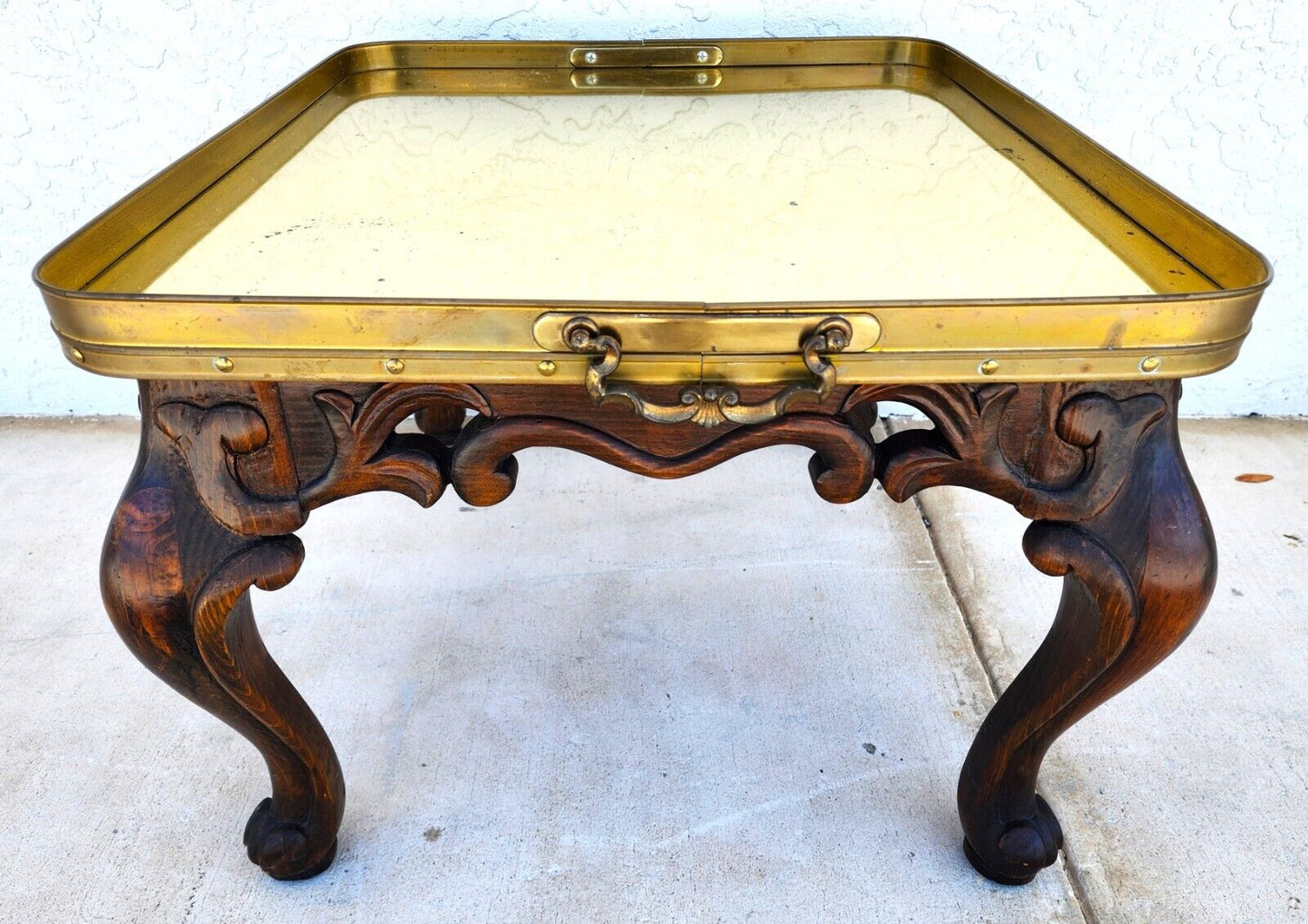 Vintage Brass and Mahogany Tray Table Mid Century