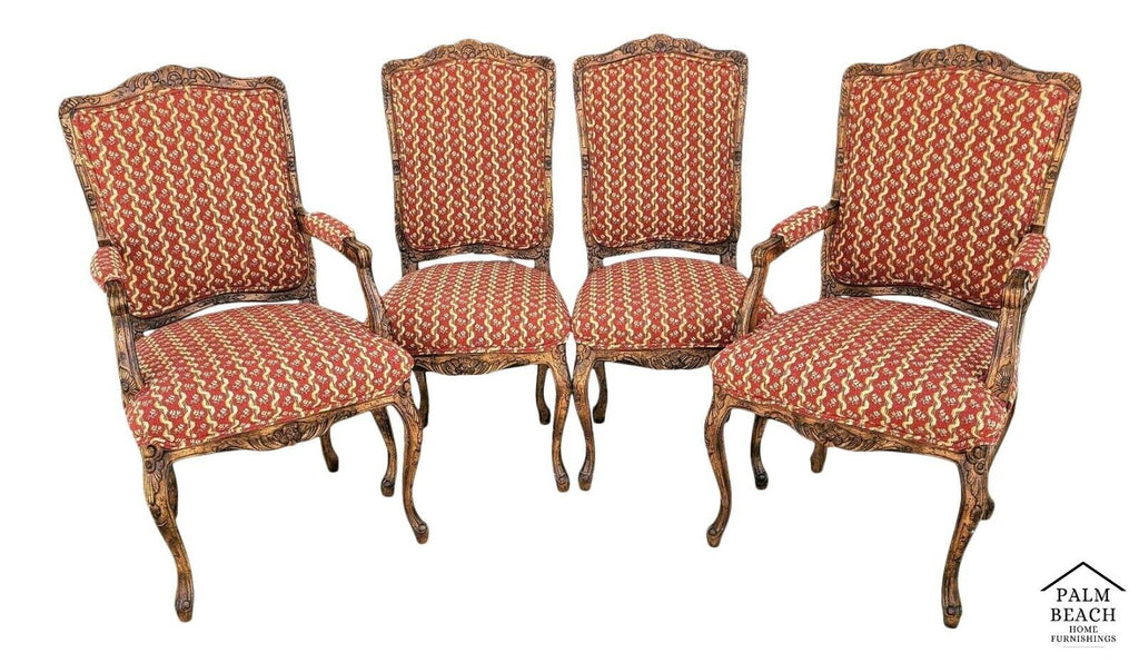 (4) Newly Upholstered French Provincial Louis XV Style Solid Wood Dining Chairs