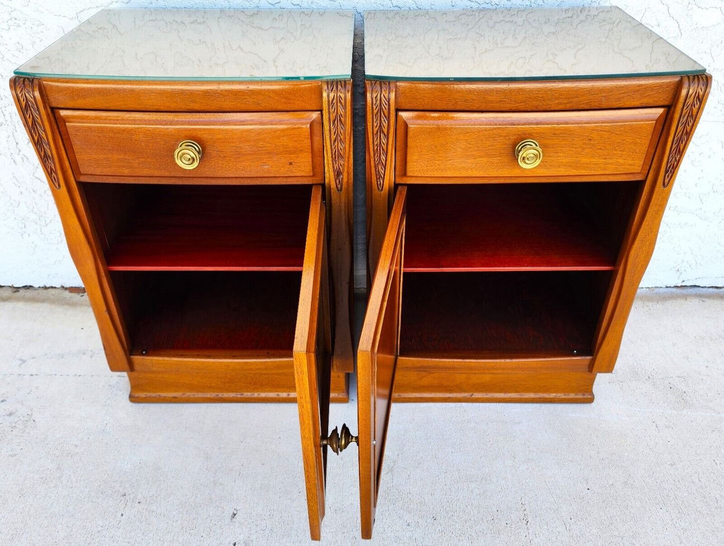 Vintage Nightstands Solid Wood Glass Tops