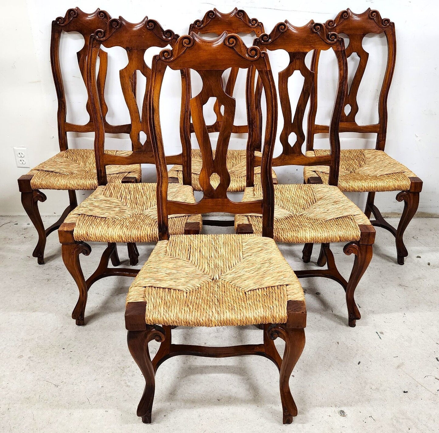 Italian Venetian Dining Chairs Walnut Rush Seat Hand Made (6)