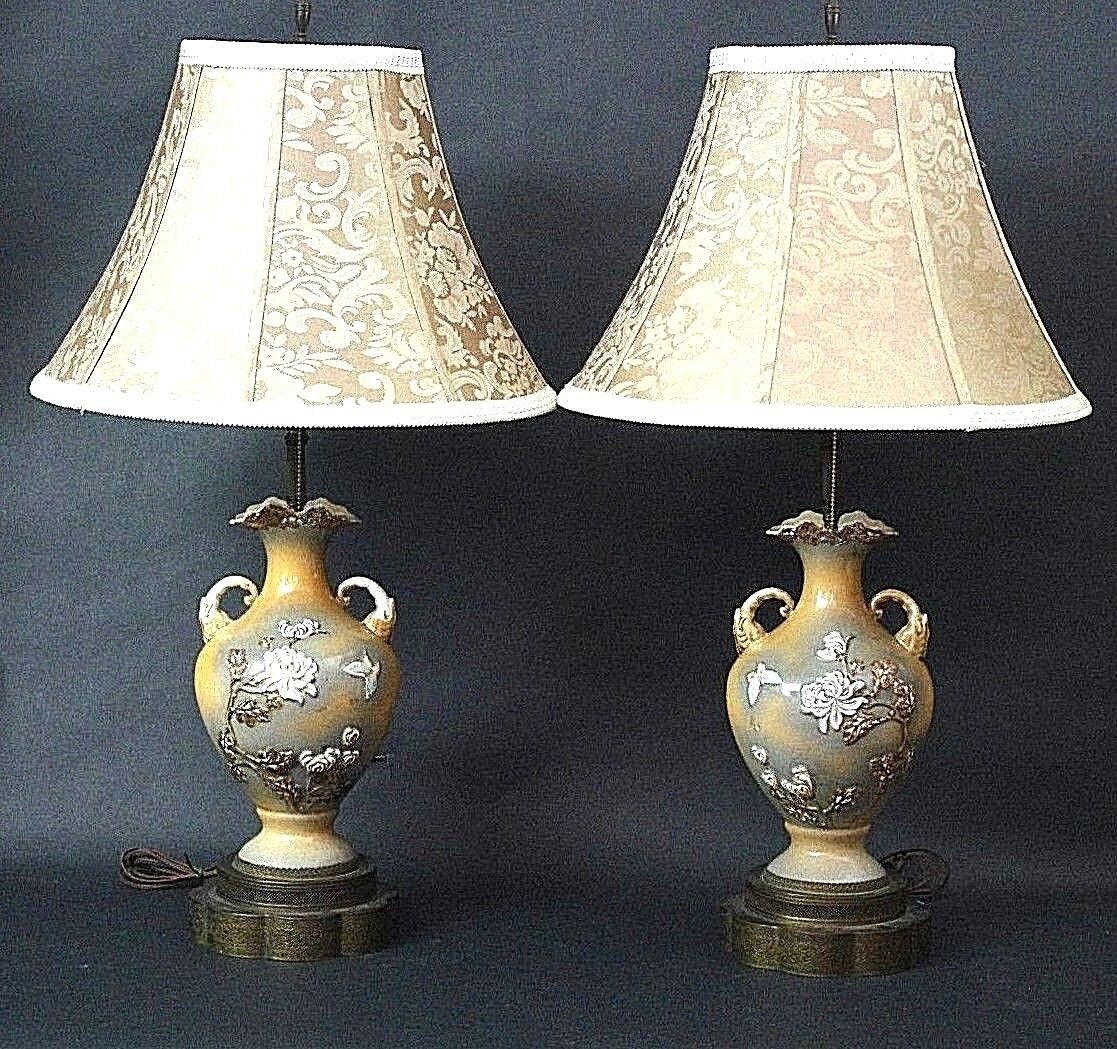 2 Mid Century MAO PERIOD Amphora Elephants Butterflies Flowers Chinese Table Lamps