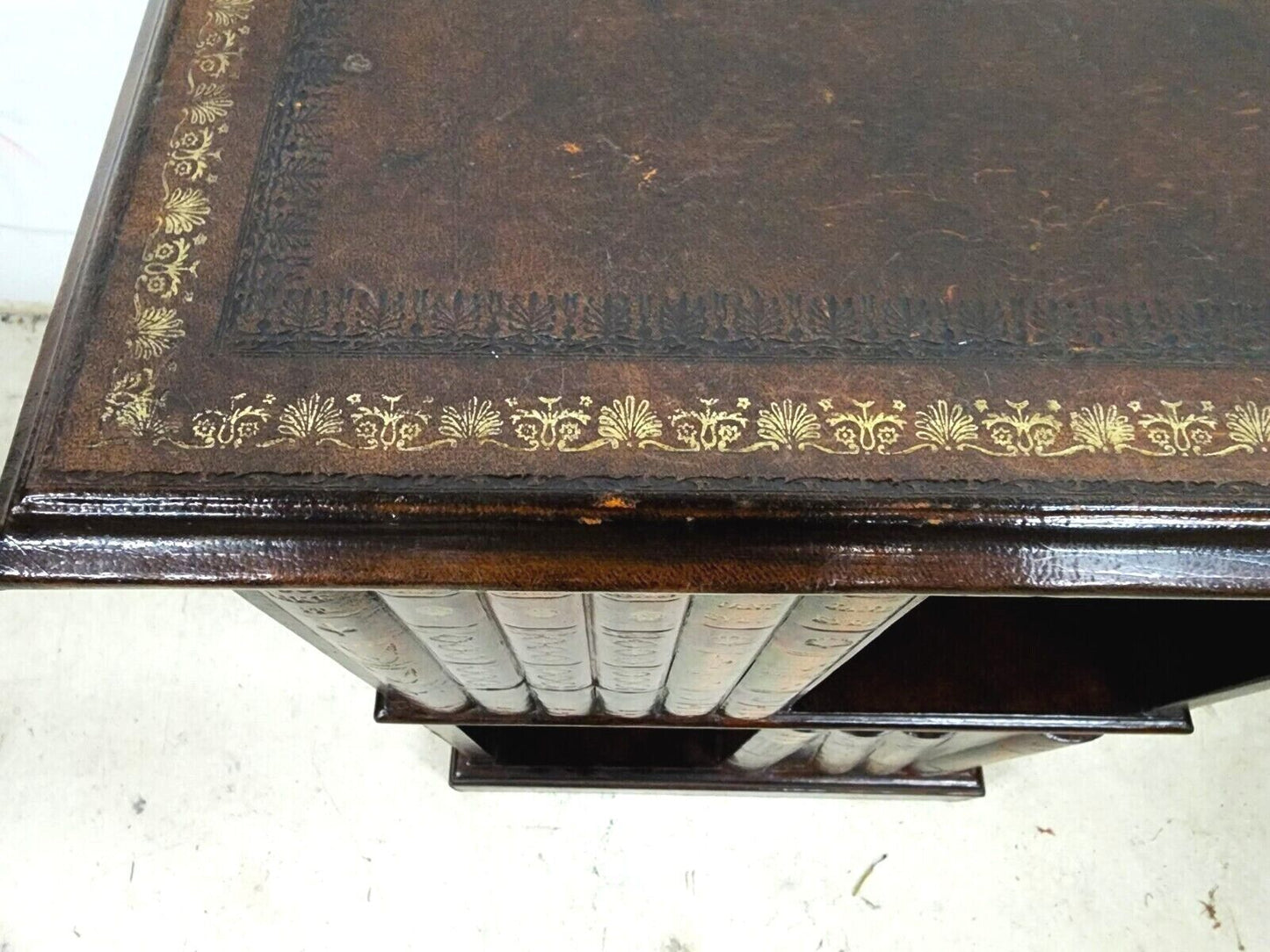 Tooled Leather Faux Book Nightstand Side Table by MAITLAND SMITH