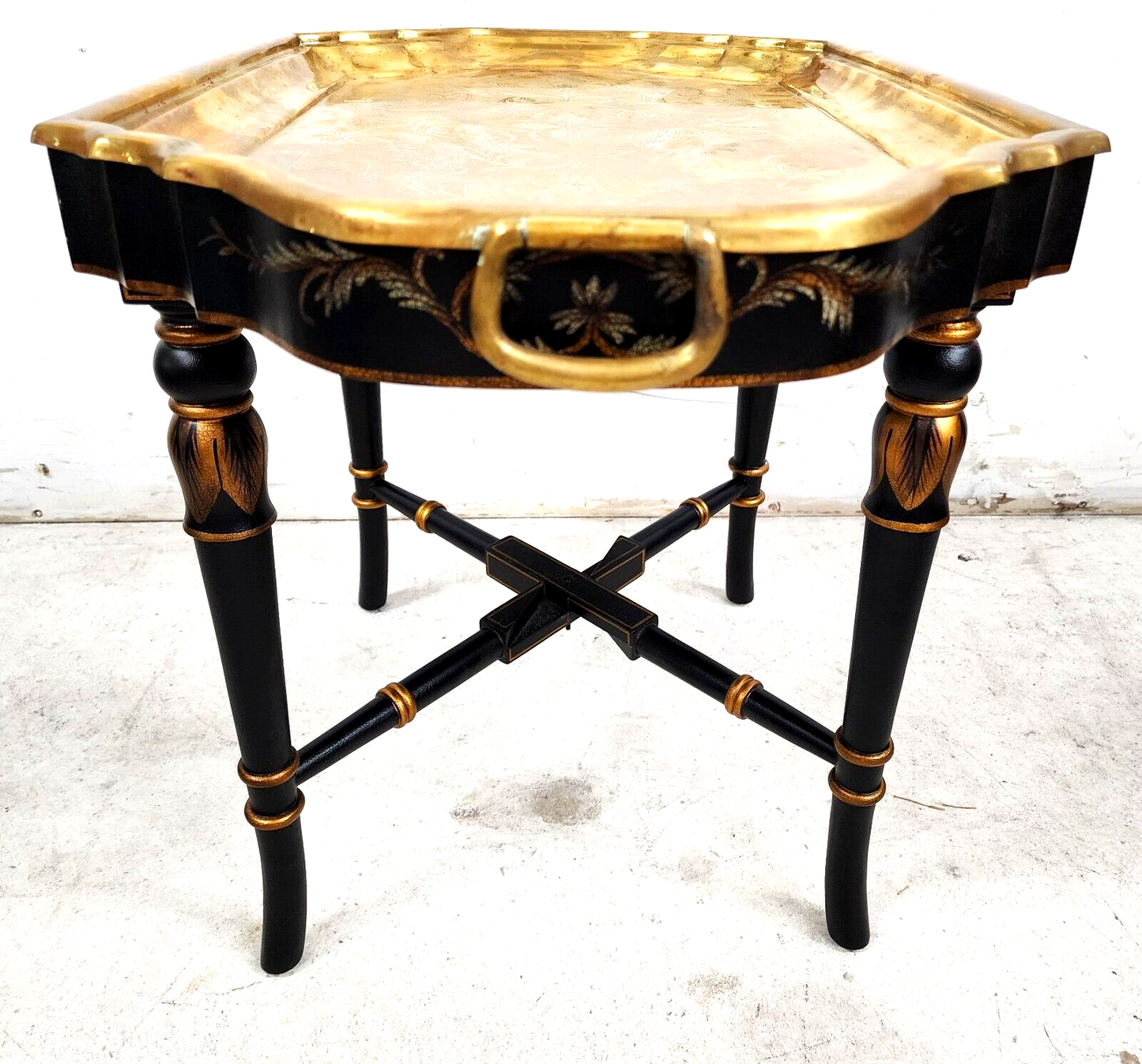 Brass Tray Table Vintage Regency Chinoiserie Asian