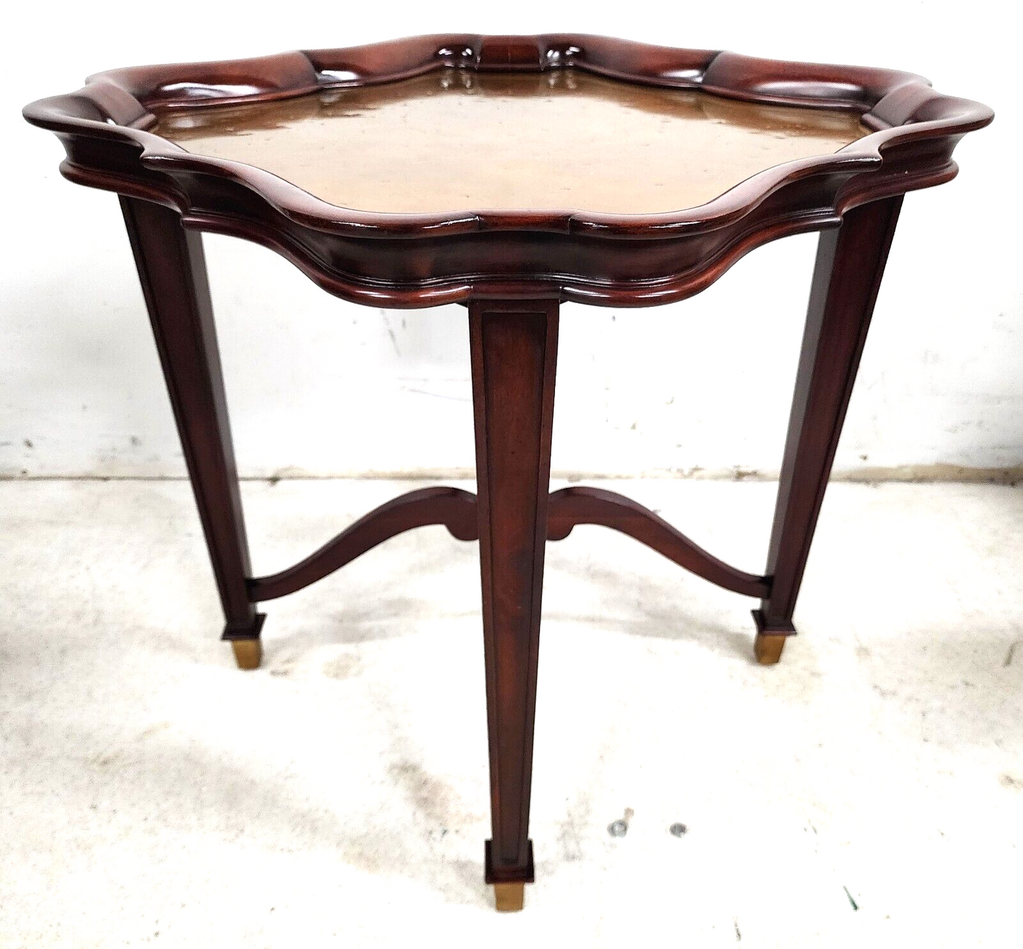 Mahogany Center Side Table Brass Pie Crust Top by JD Young & Sons