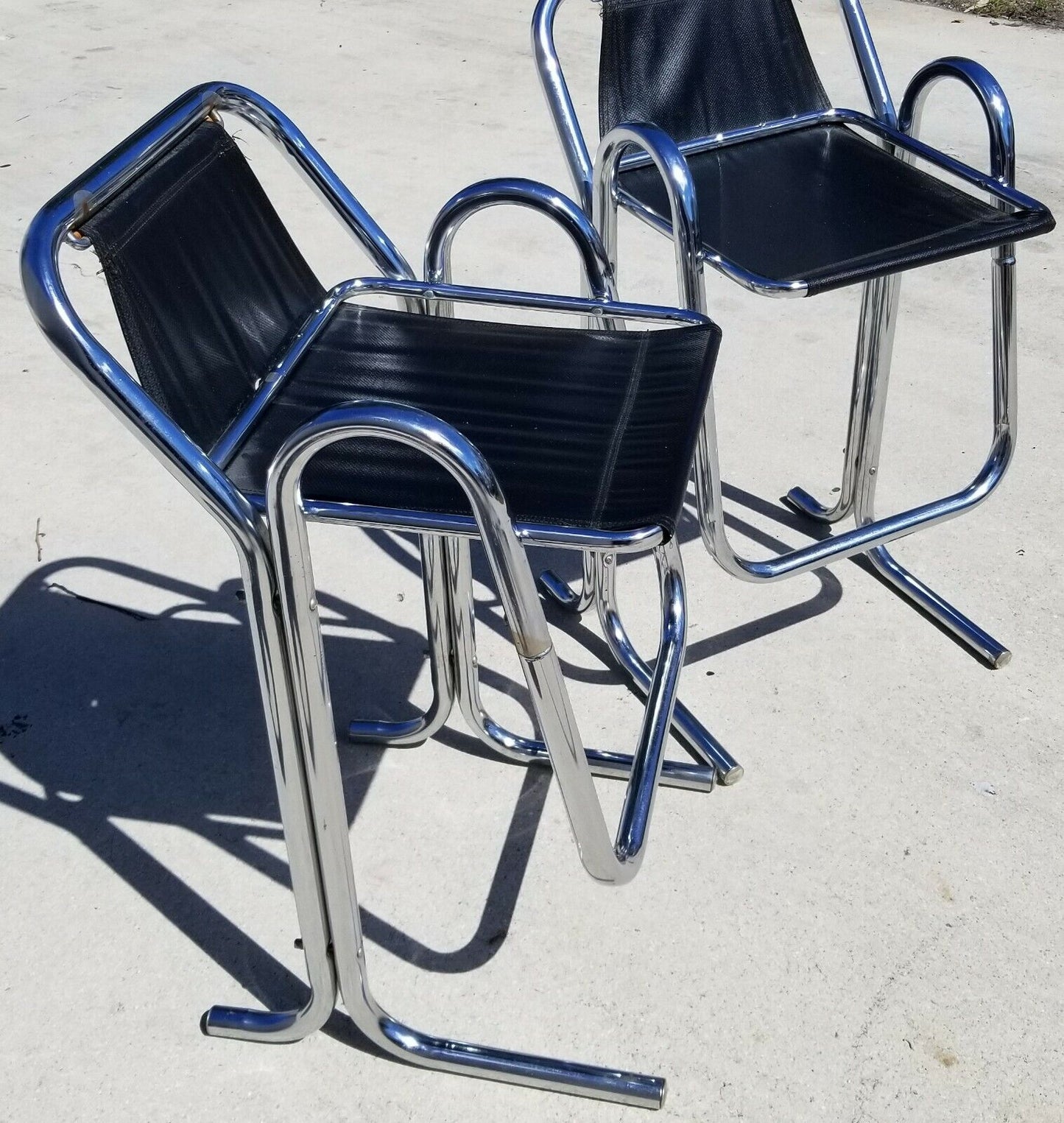 60's Pair of JERRY JOHNSON ARCADIA Mid Century Modern Tubular Chrome Bar Stools