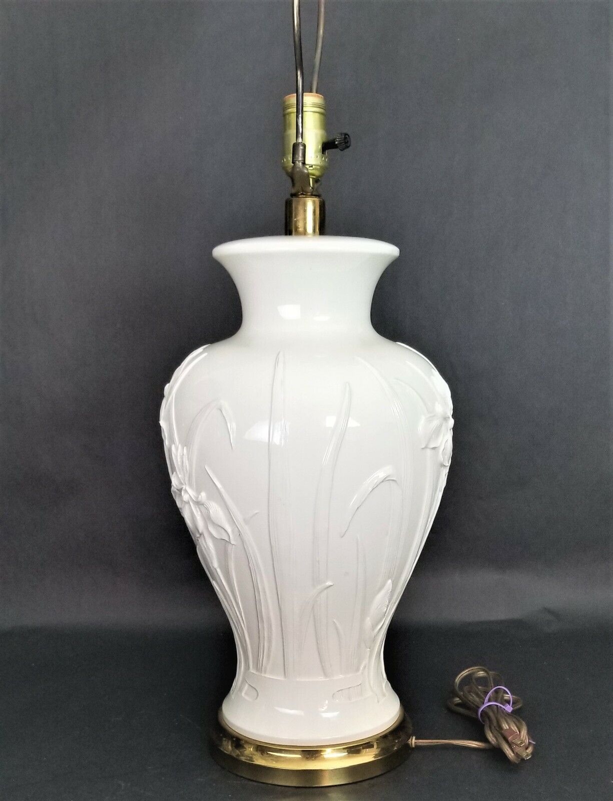 PAUL HANSON Ceramic Lamp with Raised Iris Relief Design and Brass Base