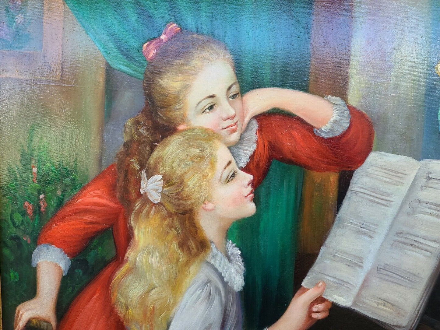 Signed Oil Painting of Renoirs " Young Girls at Piano " Framed