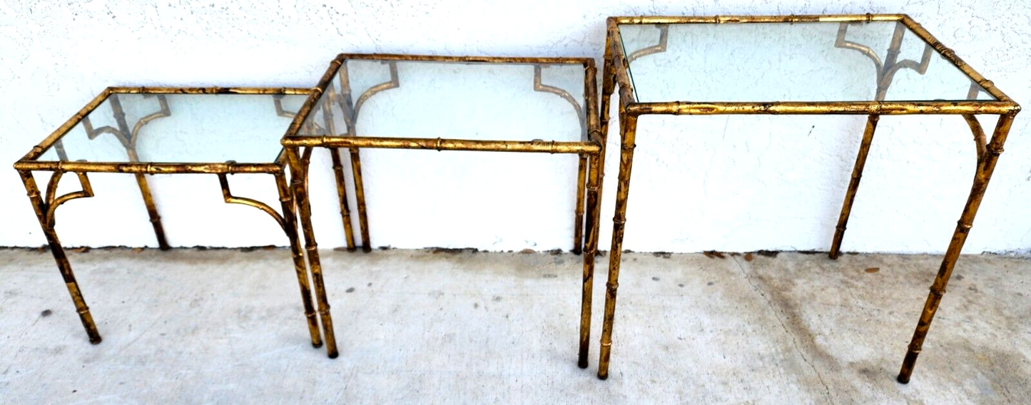 Vintage Nesting Tables Gilded Faux Bamboo Set of 3