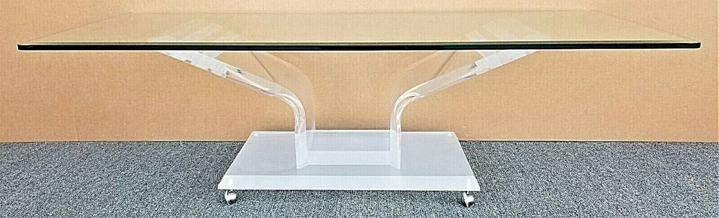 54" MCM Vintage Rolling Butterfly Lucite and Glass Center Cocktail Coffee Table