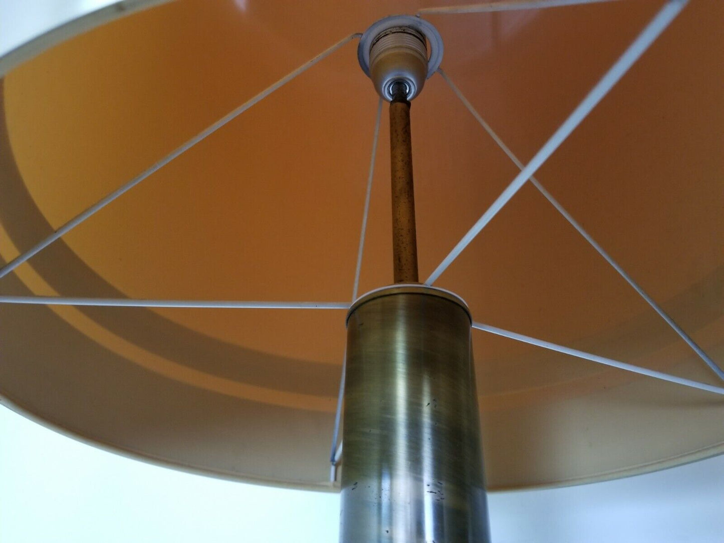 Huge 61" Vintage MCM Floor Lamp w Brass Wrapped Shade Mid Century Modern