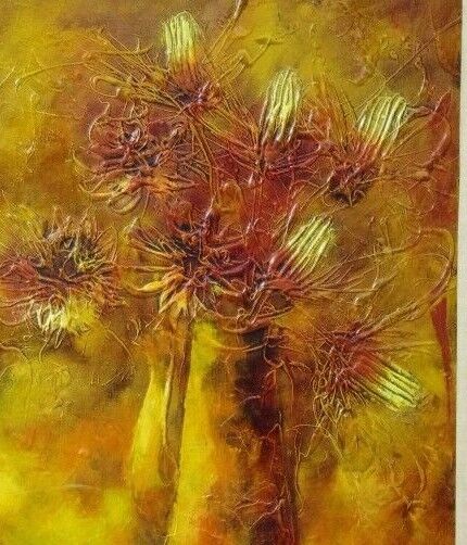 Vtg Signed P Leroy Still Life Impasto Impressionist Flowers Oil Painting Canvas