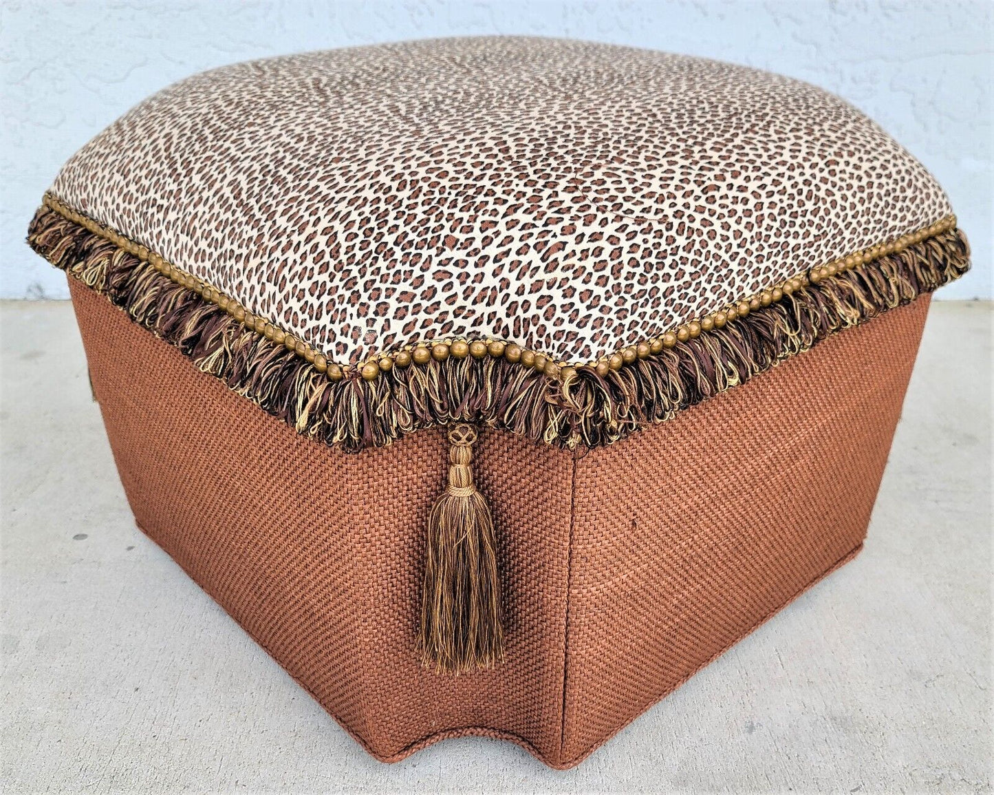 FERGUSON COPELAND Tufted French Nail Trimmed Hourglass Pouf Ottoman Footstool