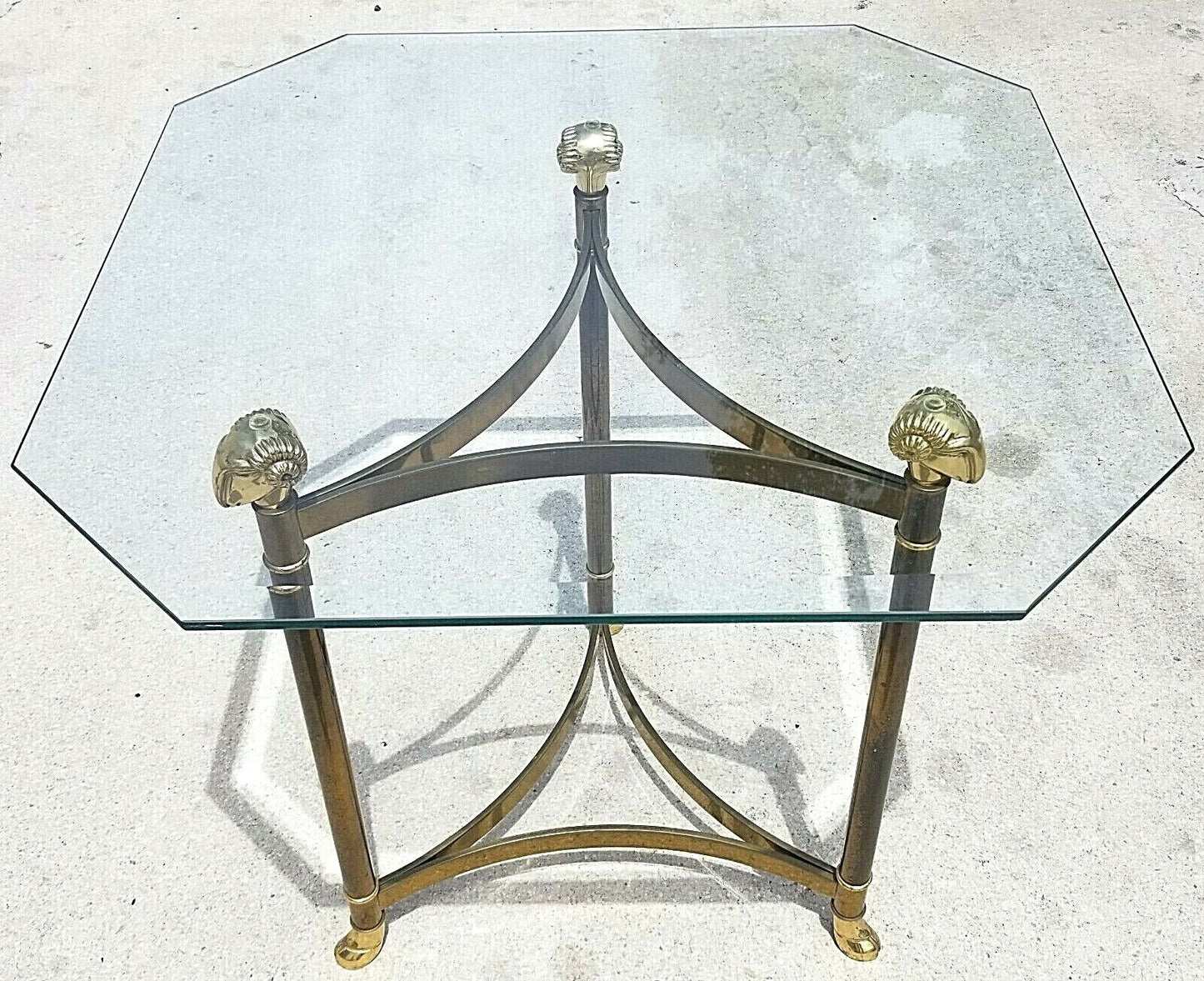 LaBarge Style Hollywood Regency Brass Rams Head Hoof Footed End Side Table