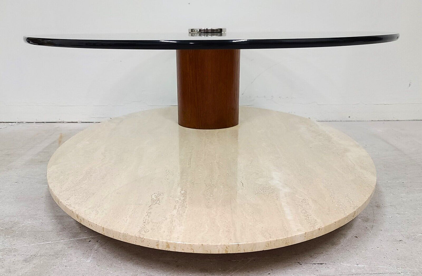 1970's MCM Travertine & Glass Swivel Top Coffee Cocktail Table by LION IN FROST