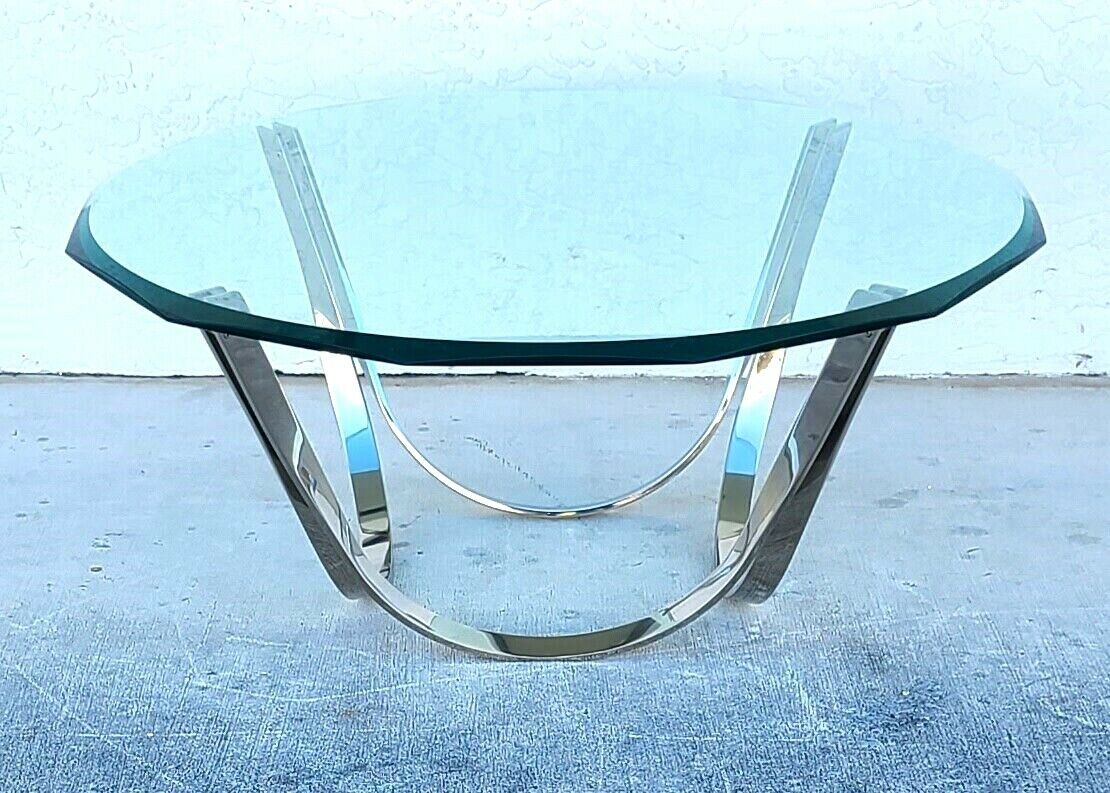 70's Roger Sprunger for Dunbar Chrome Glass Coffee Table