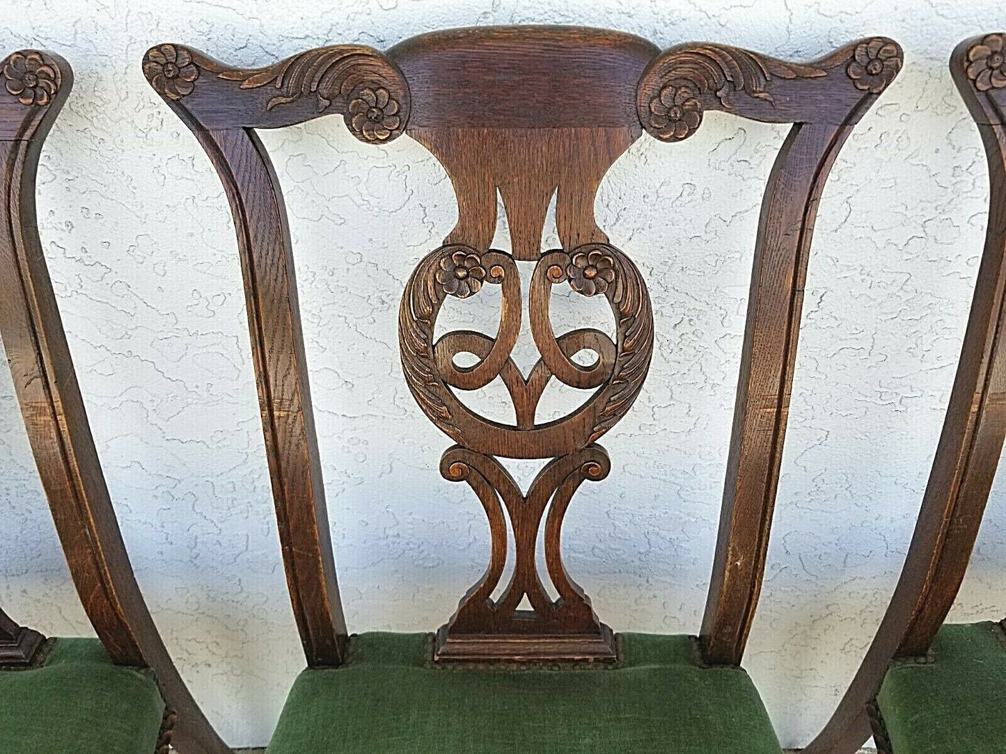 Set of 5 1800's English Oak Hand Carved Ball Claw Chippendale Dining Chairs