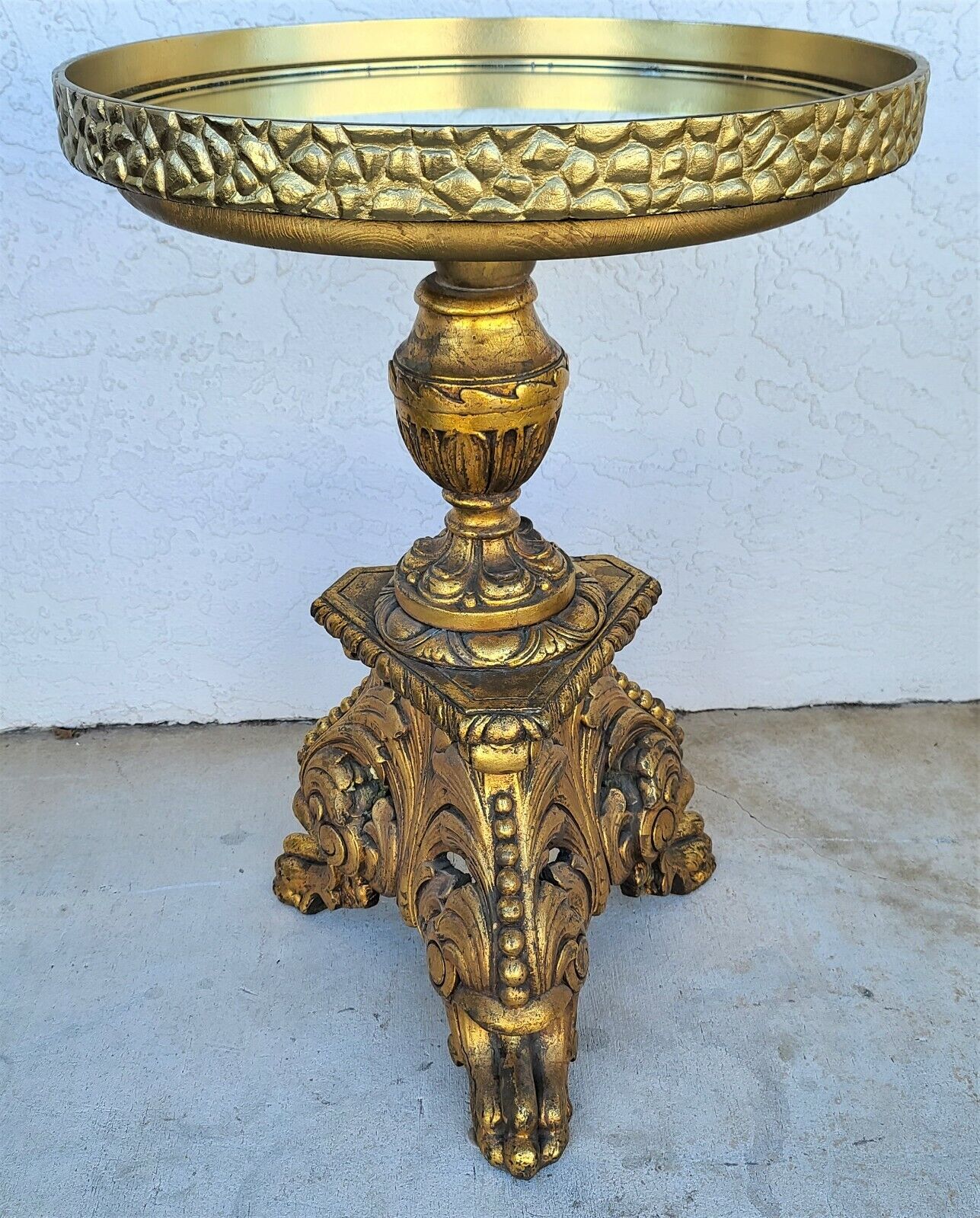 Antique Louis XV Brass Wrapped Gilt Side Accent Table With Serving Tray