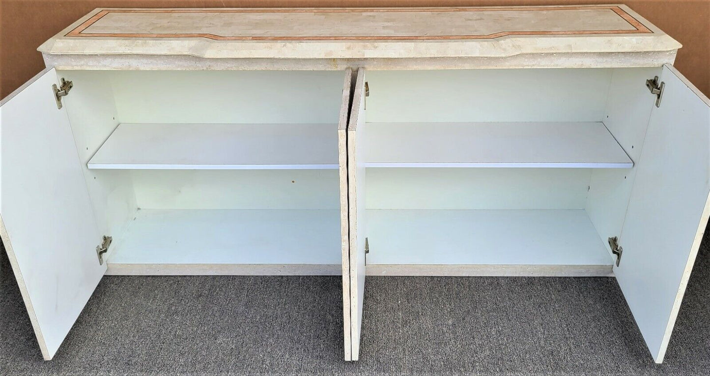 Sideboard Credenza Maitland Smith Style Tessellated Stone & Faux Travertine