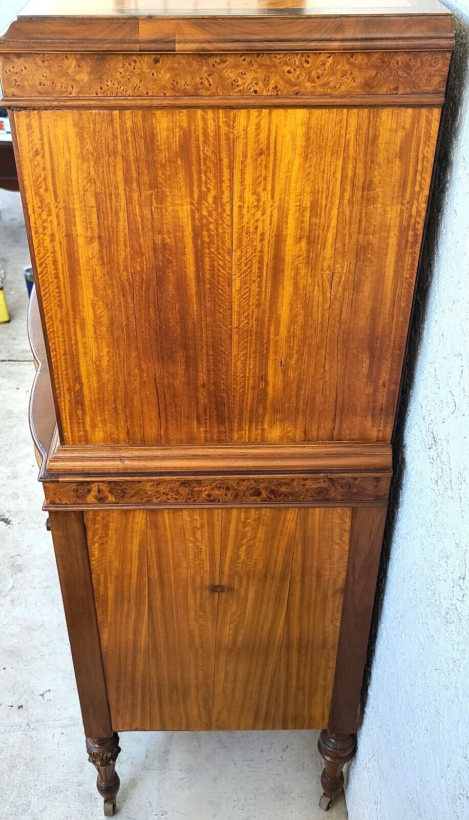 Antique c 1900 Art Nouveau Amboyna Burl Hand Carved Walnut Dresser