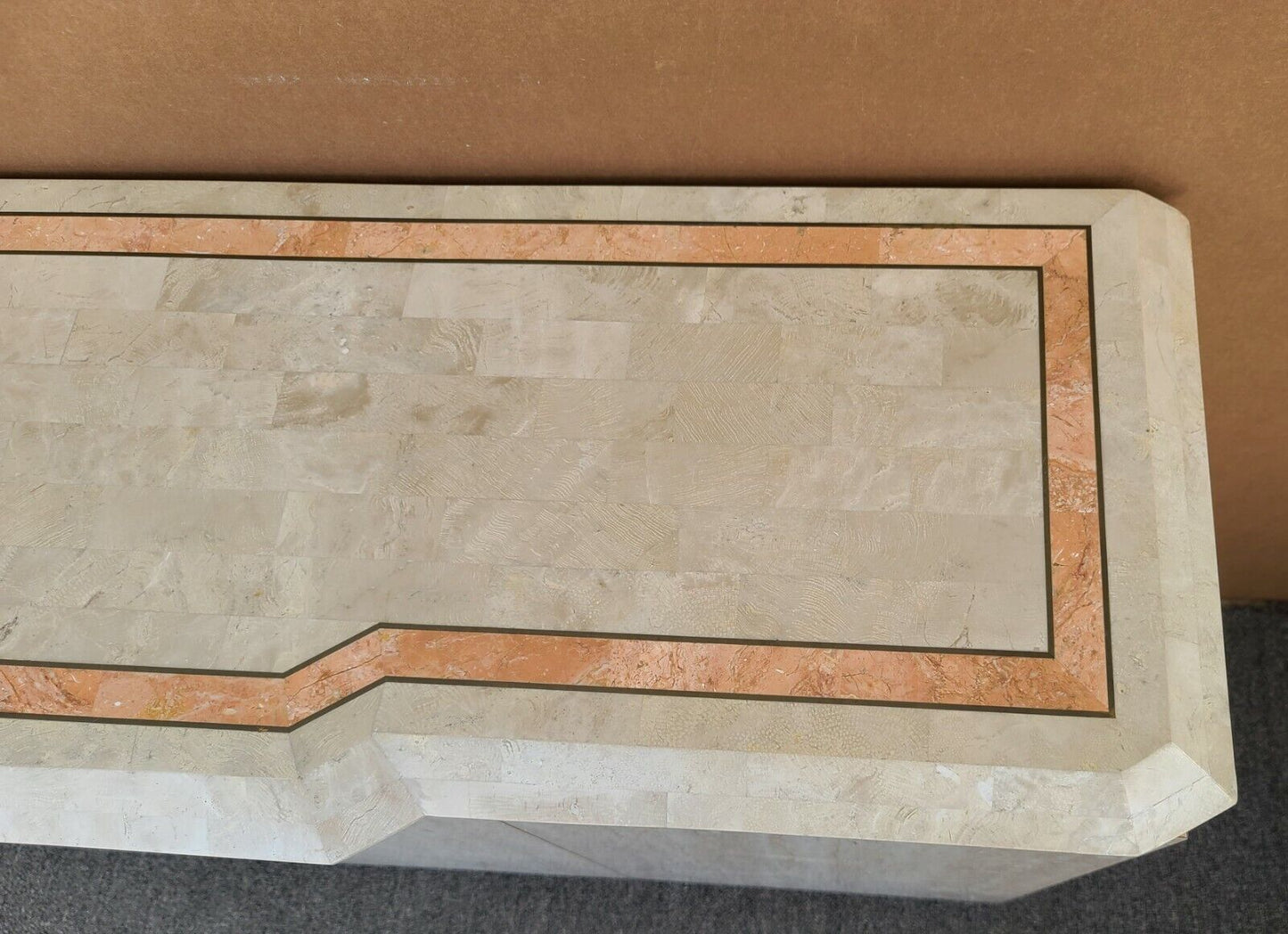 Sideboard Credenza Maitland Smith Style Tessellated Stone & Faux Travertine