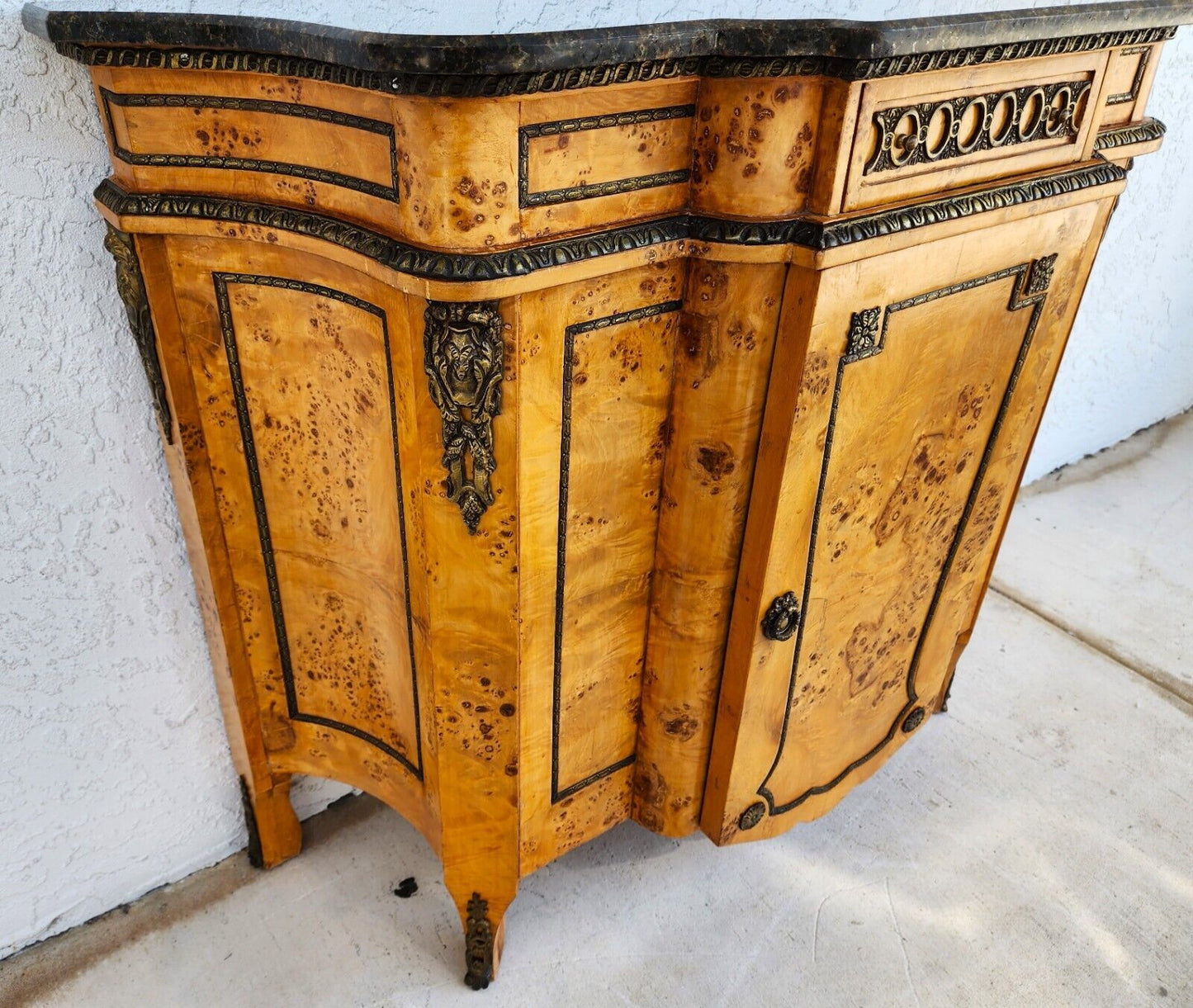 French Louis XV Bar Cabinet Birdseye Maple