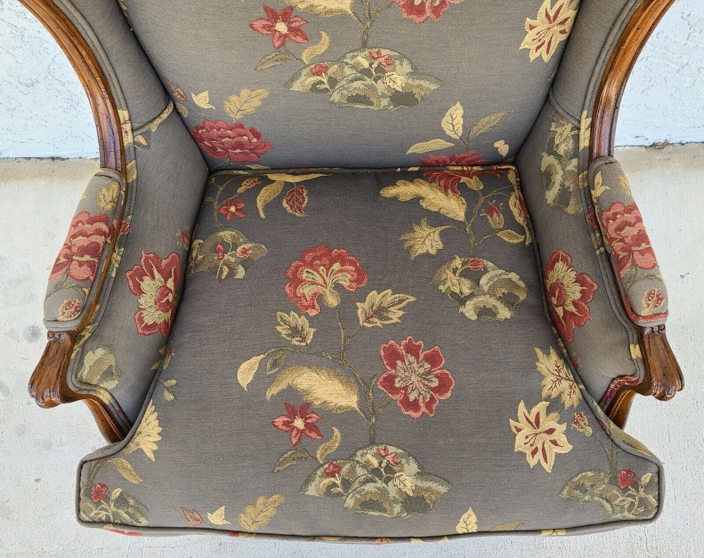 Fantastic Vintage Upholstered Floral Chippendale Wingback Down Cushion Armchair