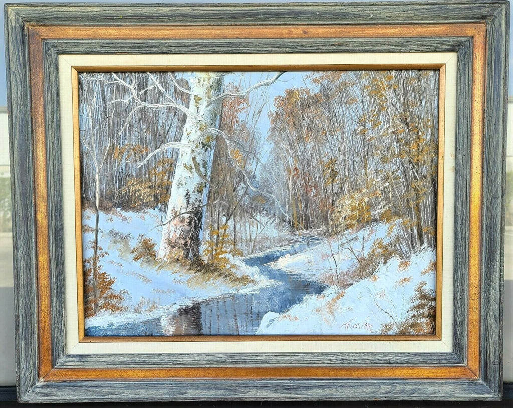 Original Signed Joseph Trover (1919-2002) Oil Painting of Winter Landscape