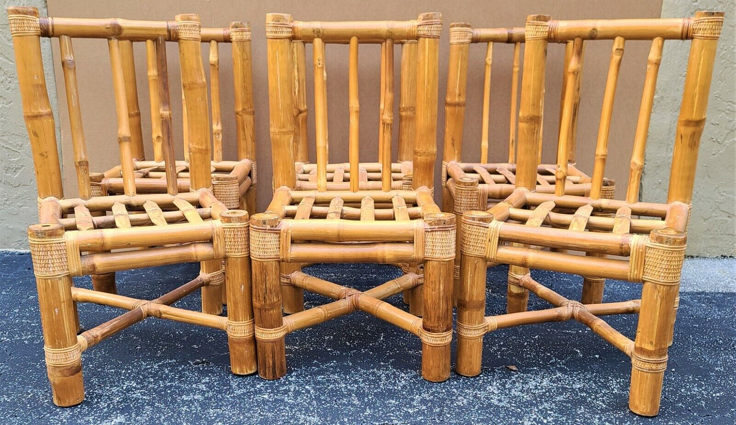 (6) Vintage Elephant Bamboo Rattan Wicker Dining Chairs with Cushions by HEINSA