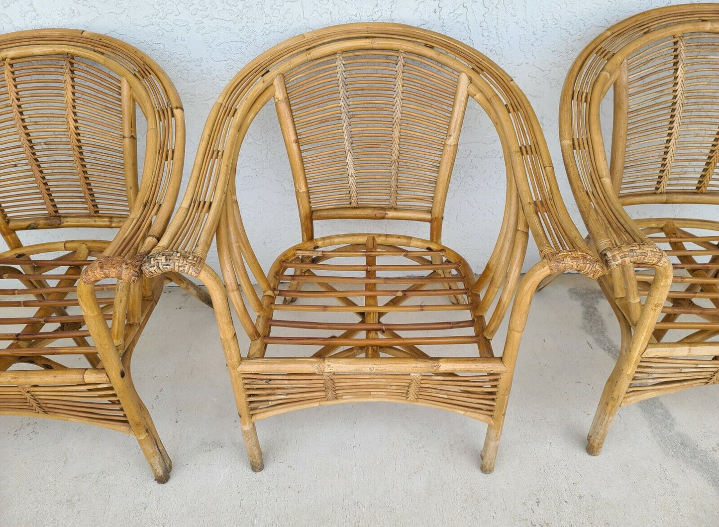 Set of 4 MCM FRANCO ALBINI Style Bamboo Rattan Bentwood Armchairs