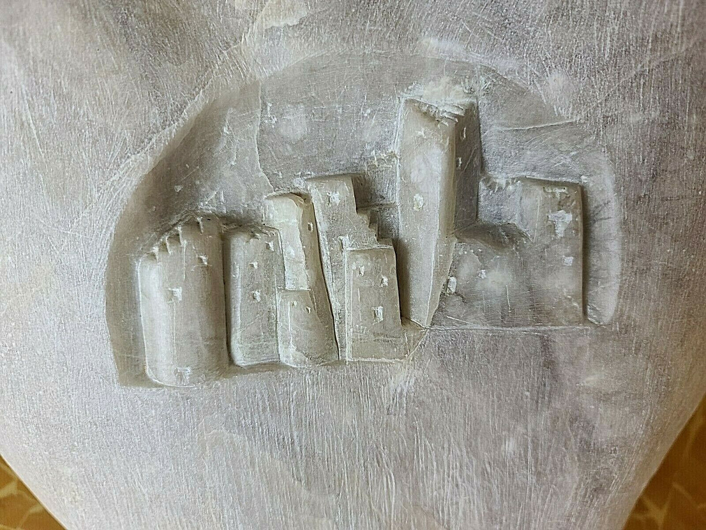 Monumental Signed Native American Alabaster Sculpture Man Woman Child Village